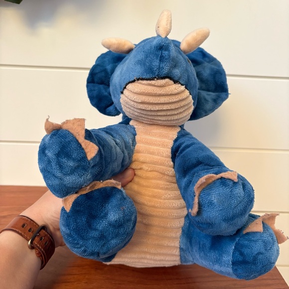 Hug Fun Triceratops Dinosaur Stuffed Animal Plush Blue Tan Ribbed Belly Dino - Picture 5 of 7